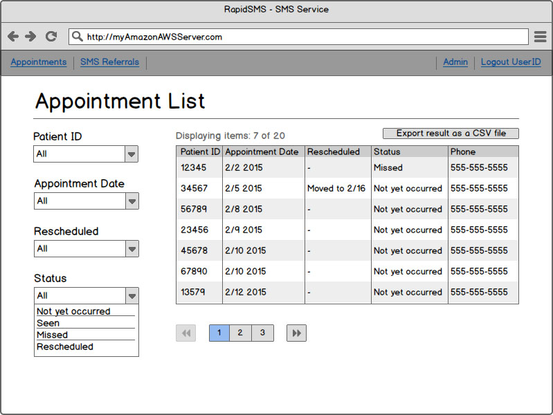 Filtering appointment list data by Visiting Status