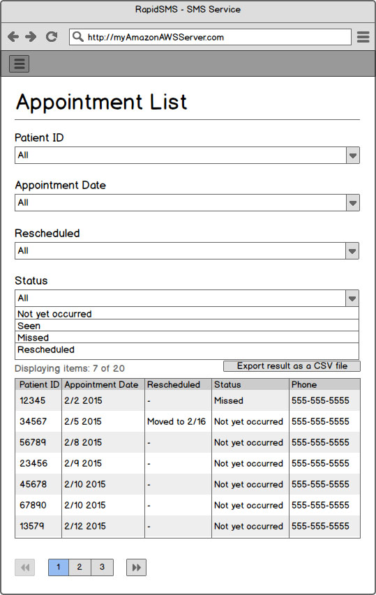 Filtering appointment list data by Visiting Status