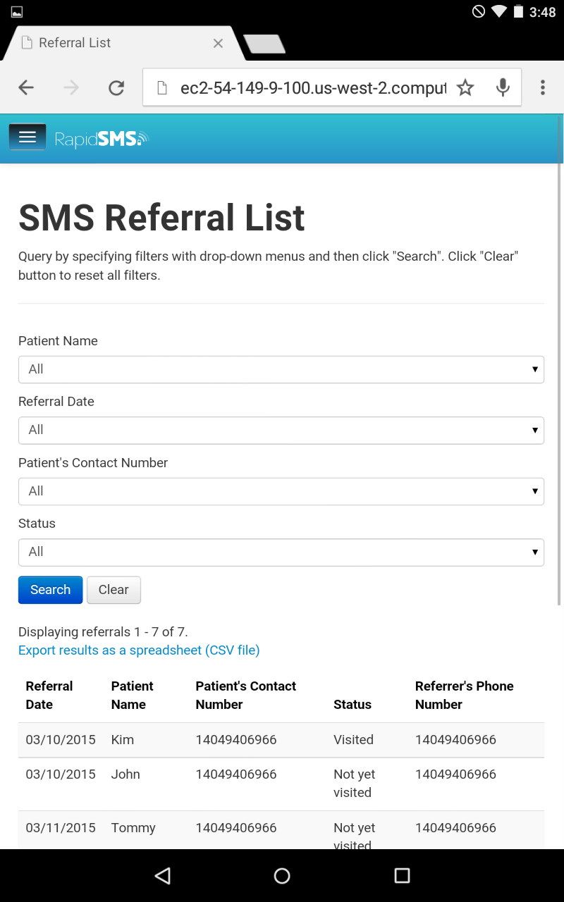 Filtering SMS patient referral list by Visiting Status