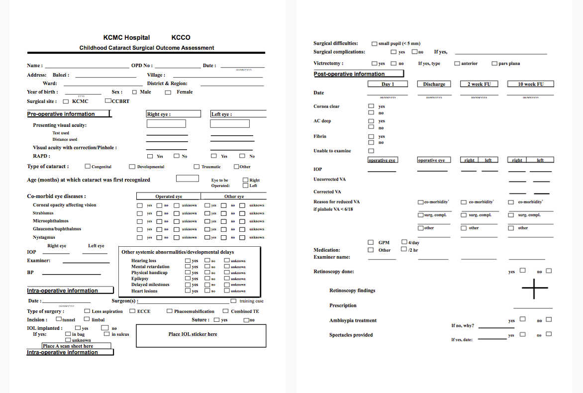 Existing paper-based medical form - from KCMC Hospital