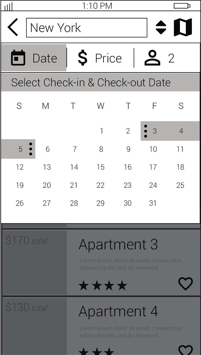 Wireframe, Candidate List - Filter results by specifying Date