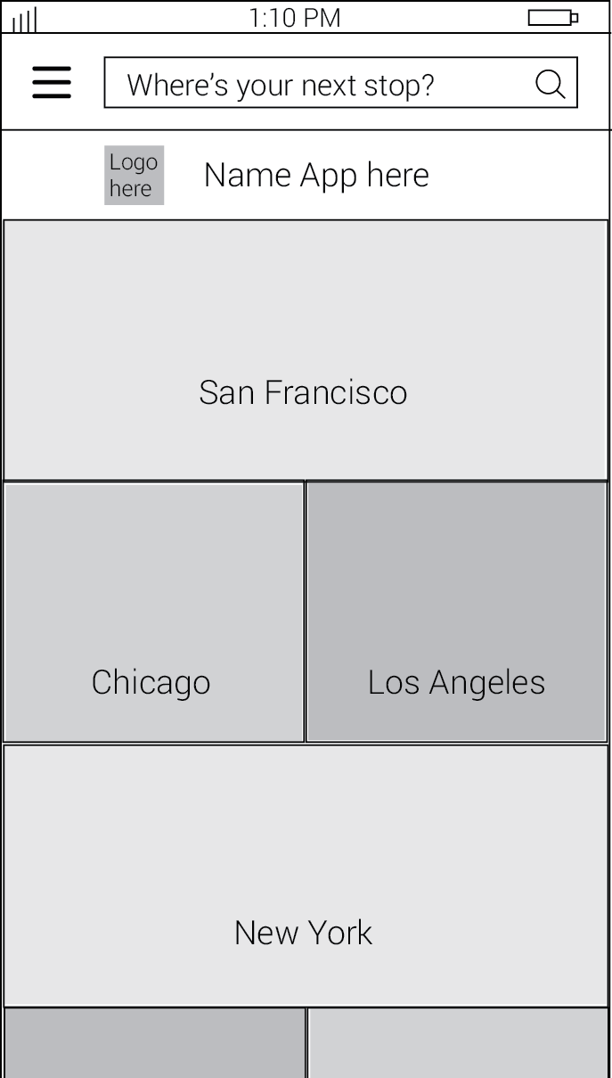 Wireframe, Home screen - Start by Location