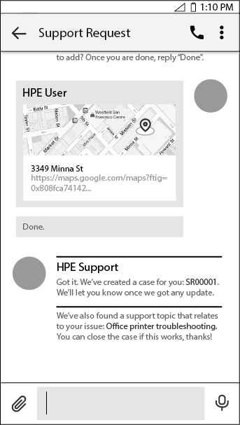 Wireframe, Based on keyword, intelligent assistant will create support ticket.