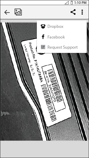 Wireframe, Quick access for ticket creation 2: Add hook in Android Gallery app.